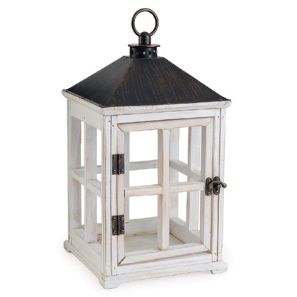 Farol Calentador de Vela Madera Blanca Desgastada