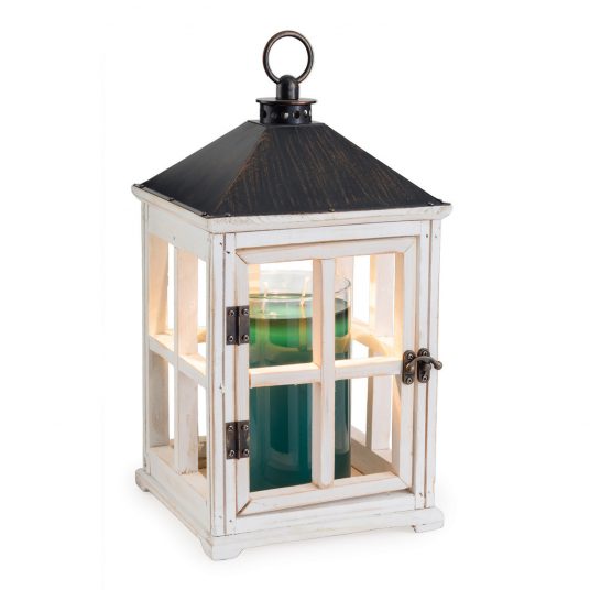 Farol Calentador de Vela Madera Blanca Desgastada