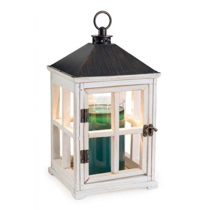 Farol Calentador de Vela Madera Blanca Desgastada