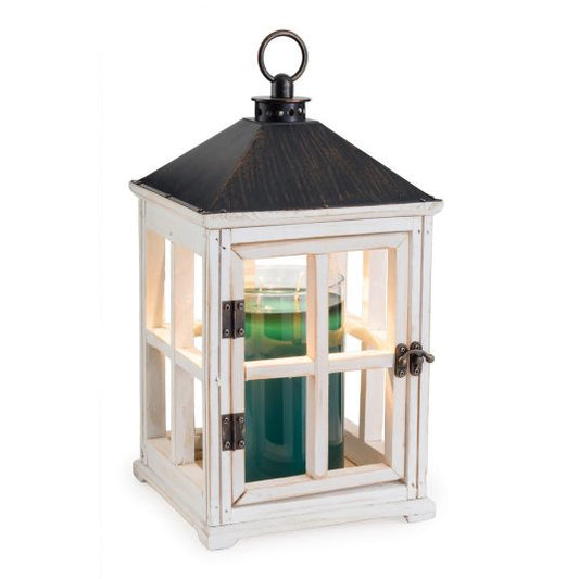Farol Calentador de Vela Madera Blanca Desgastada