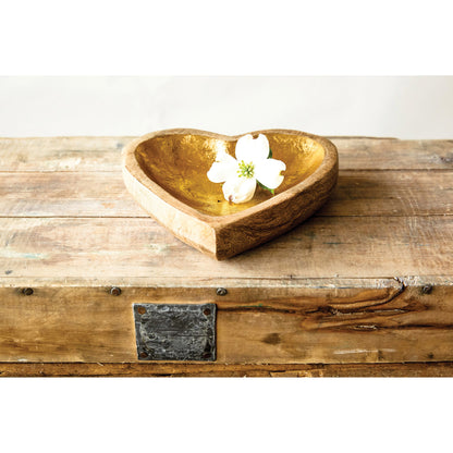 Plato corazón dorado en madera de mango