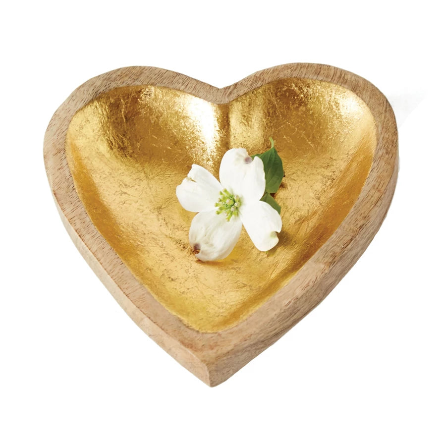 Plato corazón dorado en madera de mango